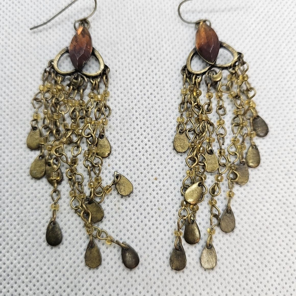 Antique Dangle Earrings with Golden Topaz Stone - Picture 3 of 5